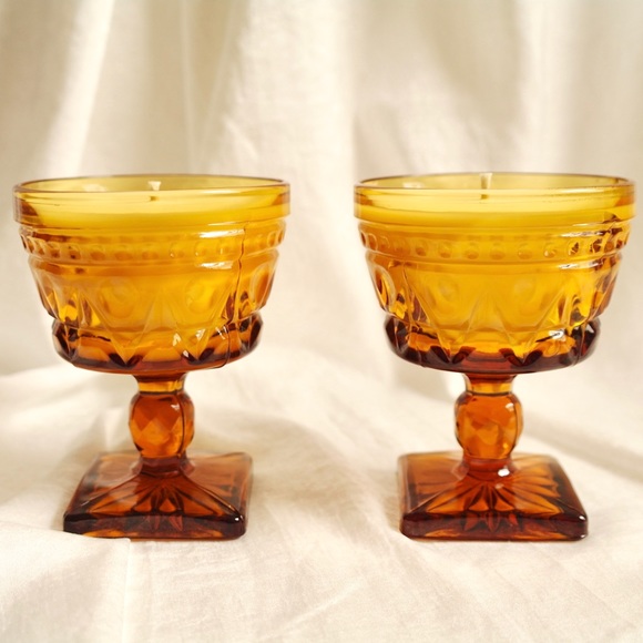 Pair of Candles In Amber Goblets